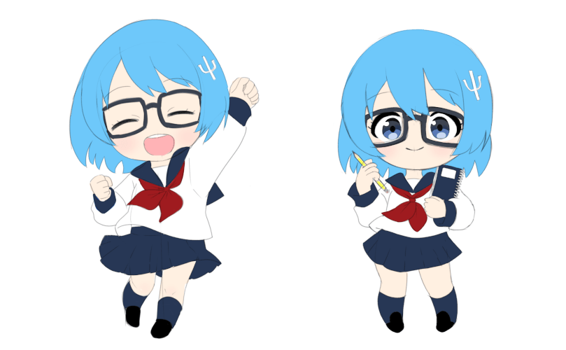 Two sketches of the same chibi character.
